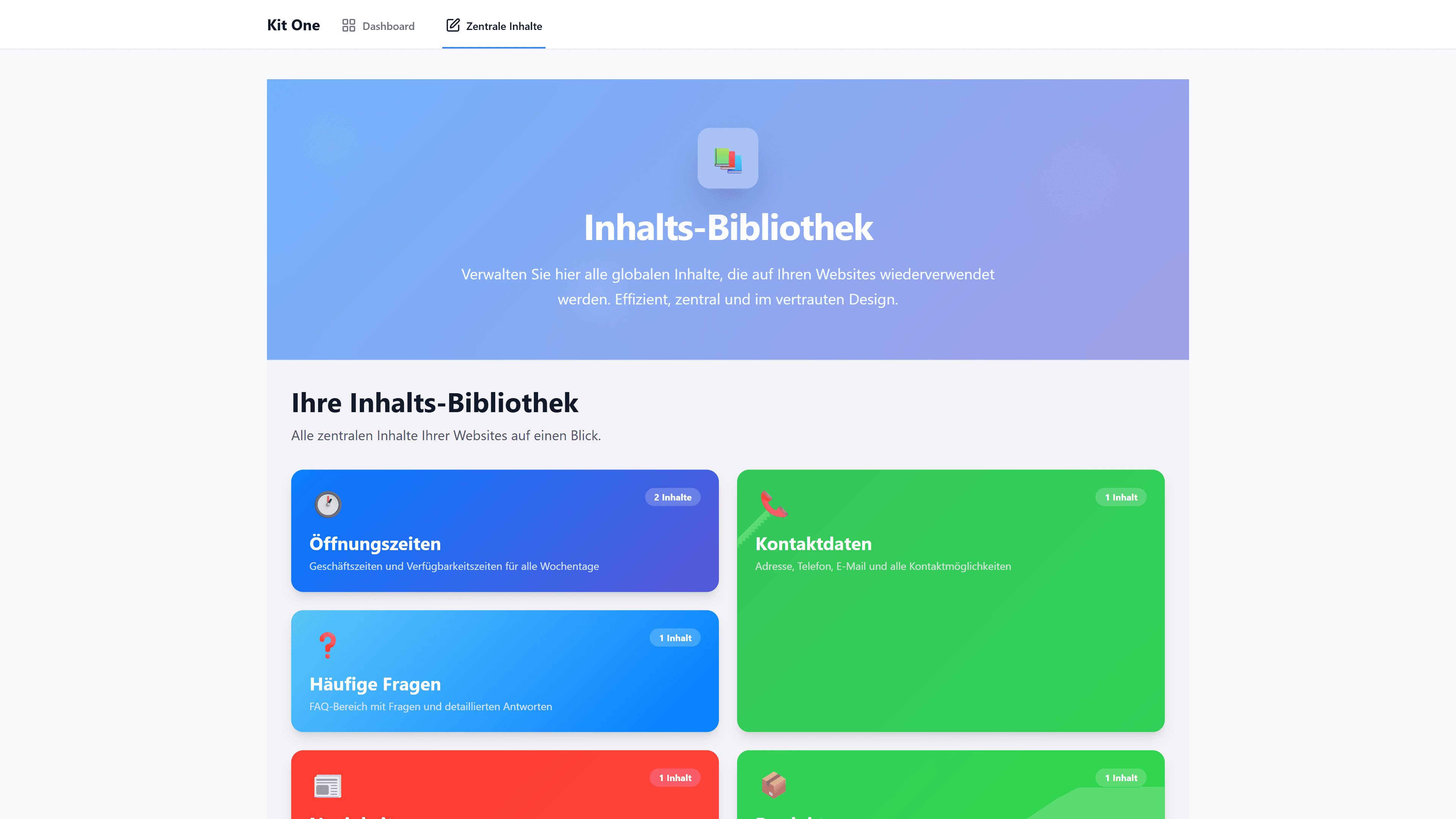 Kit One Inhalts-Bibliothek auf dem Desktop