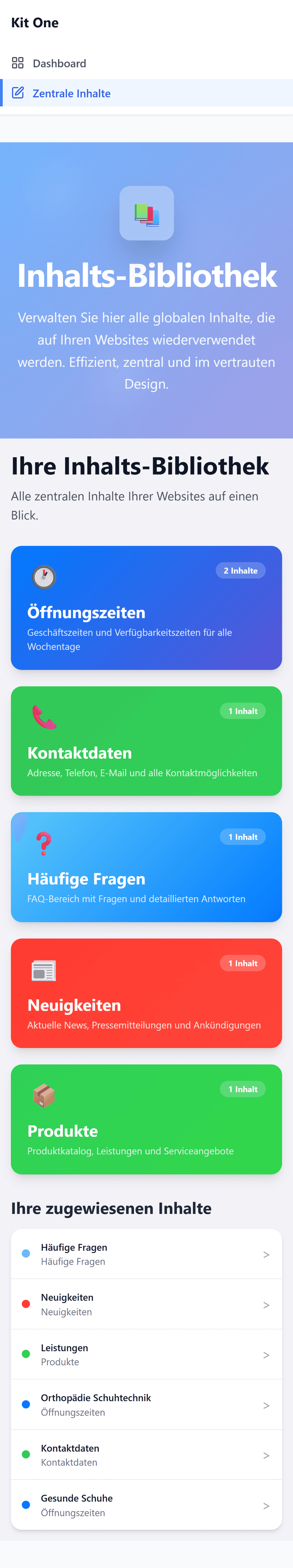 Kit One Inhalts-Bibliothek auf dem Smartphone